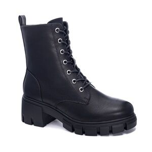 Dirty Laundry Black Newz Combat Boots Vegan Leather Lace and Zip Lug Heel Sz 7.5